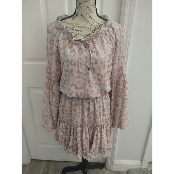 Buddy Love Flared Sleeve Mini Leopard Dress Small Boho Cottage Core Feminine Y2K - Picture 1 of 10